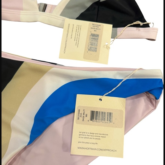Mara Hoffman Astrid & Zoa Bikini Set Juniper Pastel Sage Multi Stripe NWT L - Picture 4 of 5